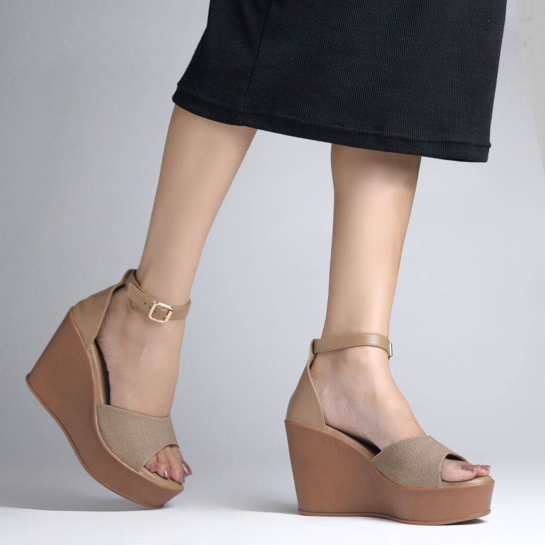 Women's Open Toe Textured Fabric Wedge Heel Sandals