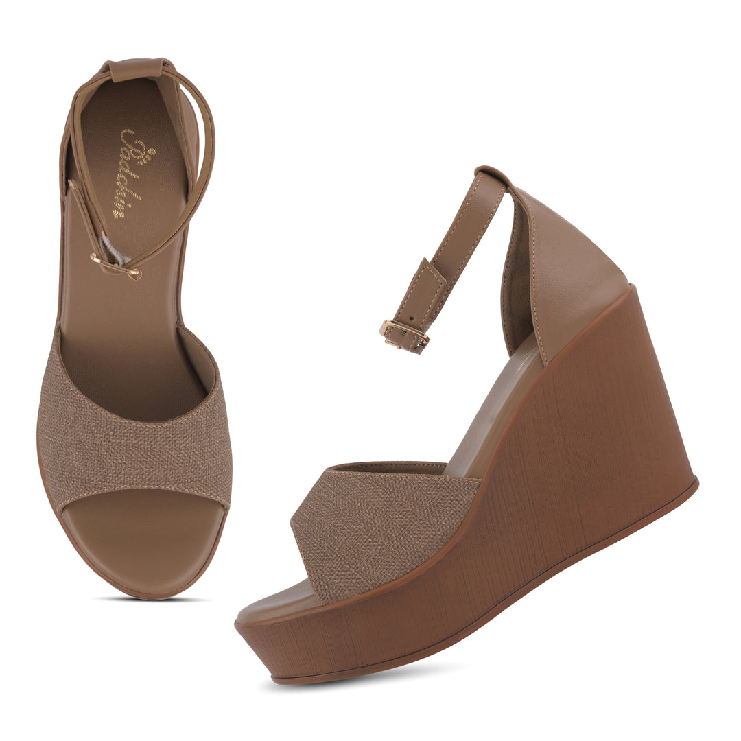 Women's Open Toe Textured Fabric Wedge Heel Sandals