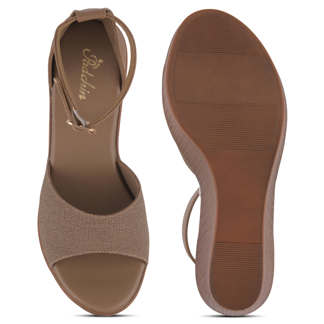 Women's Open Toe Textured Fabric Wedge Heel Sandals