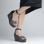 Load image into Gallery viewer, Women's Open Toe Textured Fabric Wedge Heel Sandals