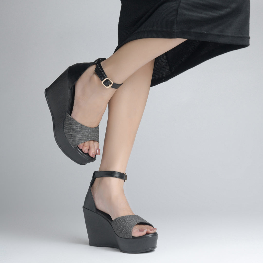 Women's Open Toe Textured Fabric Wedge Heel Sandals