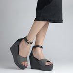 Load image into Gallery viewer, Women's Open Toe Textured Fabric Wedge Heel Sandals