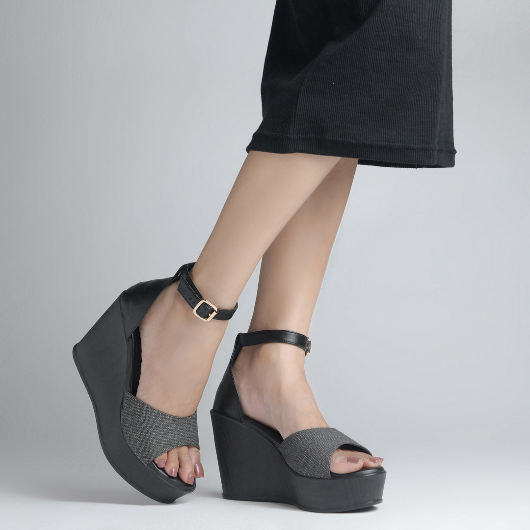 Women's Open Toe Textured Fabric Wedge Heel Sandals