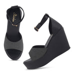 Load image into Gallery viewer, Women's Open Toe Textured Fabric Wedge Heel Sandals