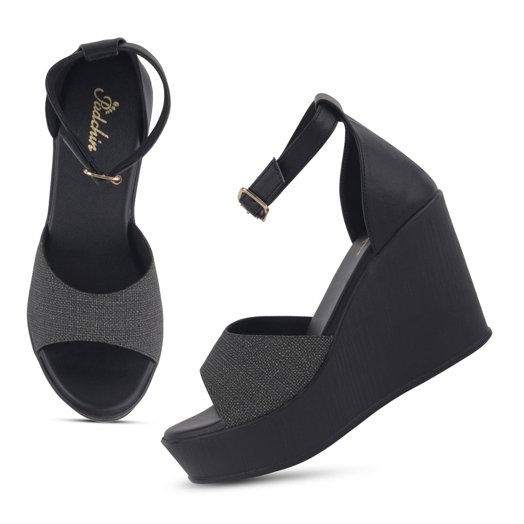 Women's Open Toe Textured Fabric Wedge Heel Sandals