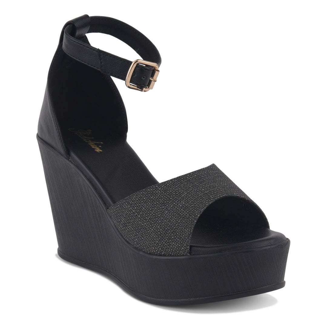Women's Open Toe Textured Fabric Wedge Heel Sandals