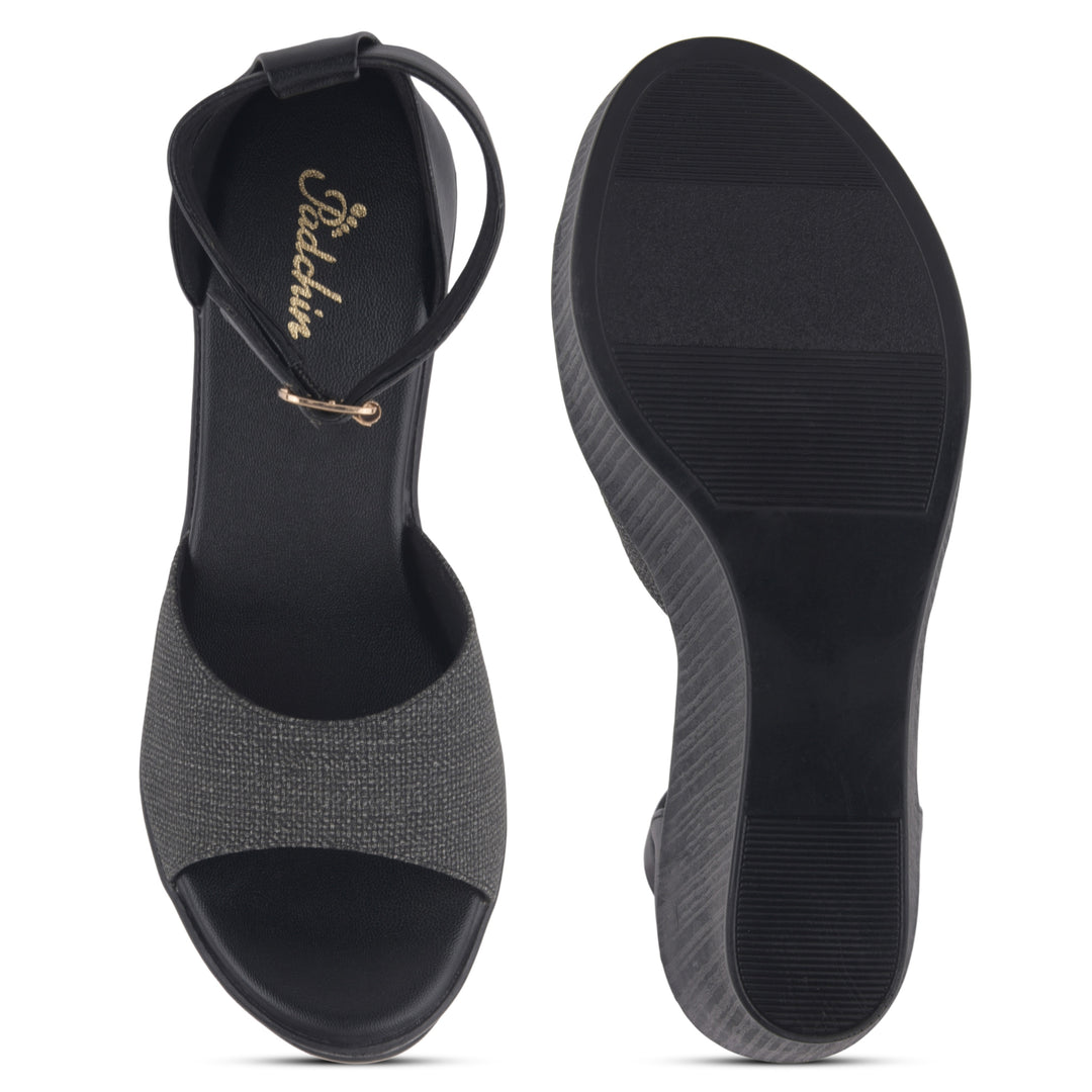 Women's Open Toe Textured Fabric Wedge Heel Sandals