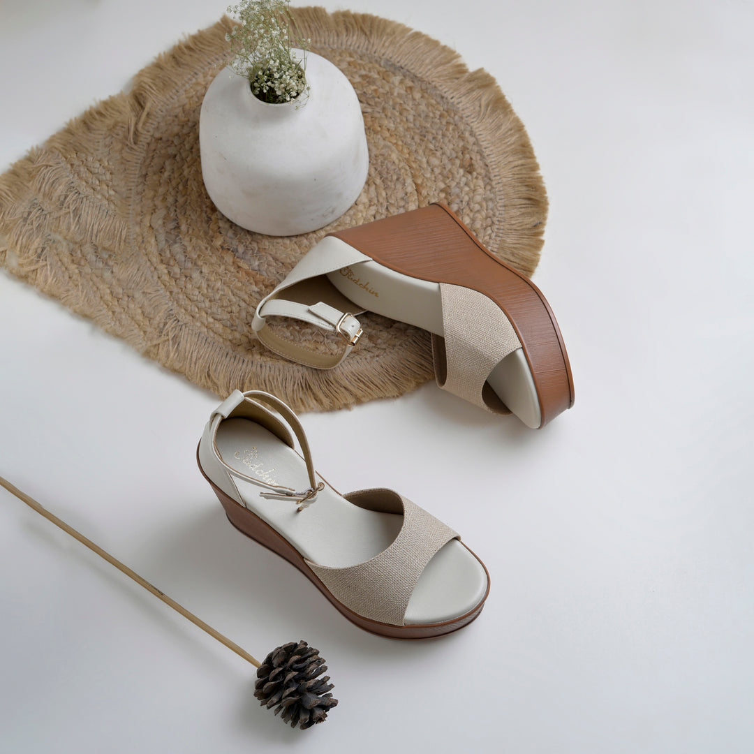 Women's Open Toe Textured Fabric Wedge Heel Sandals