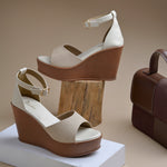 Load image into Gallery viewer, Women's Open Toe Textured Fabric Wedge Heel Sandals
