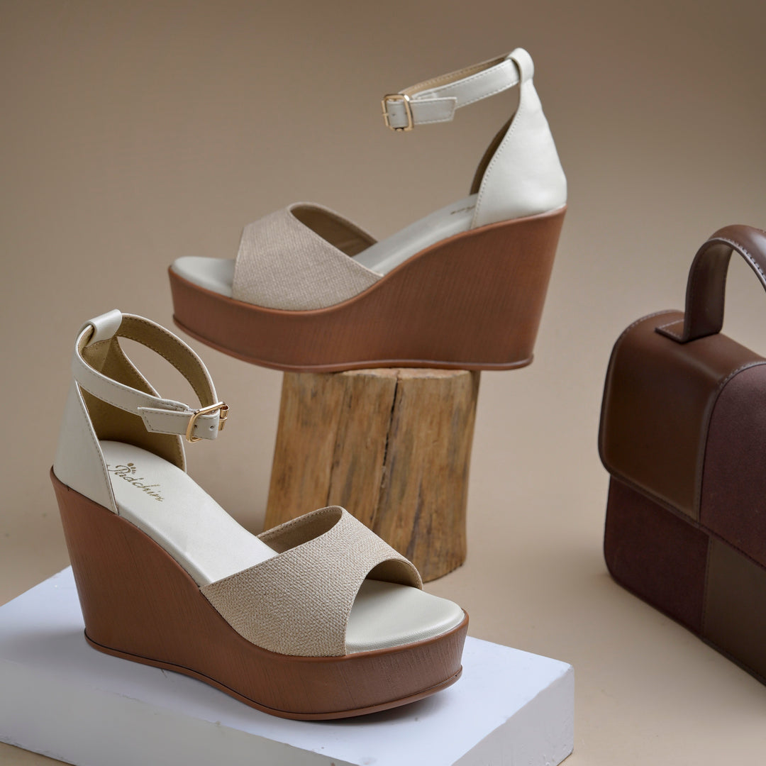 Women's Open Toe Textured Fabric Wedge Heel Sandals