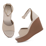 Load image into Gallery viewer, Women's Open Toe Textured Fabric Wedge Heel Sandals
