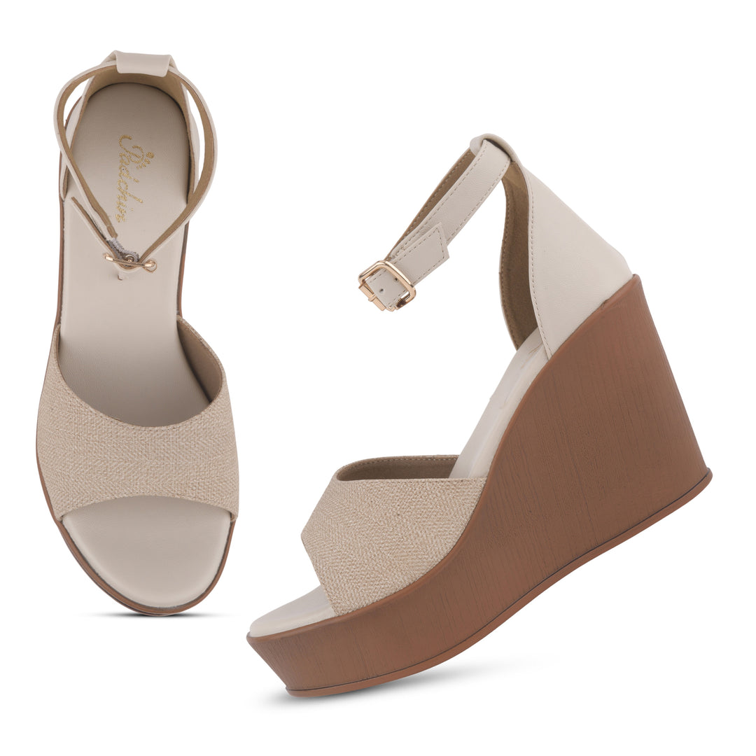 Women's Open Toe Textured Fabric Wedge Heel Sandals