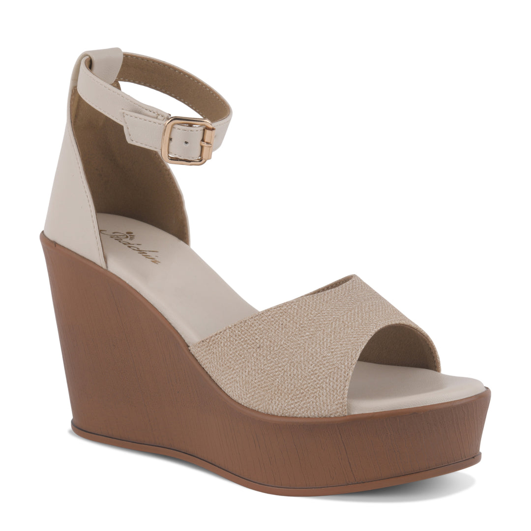 Women's Open Toe Textured Fabric Wedge Heel Sandals