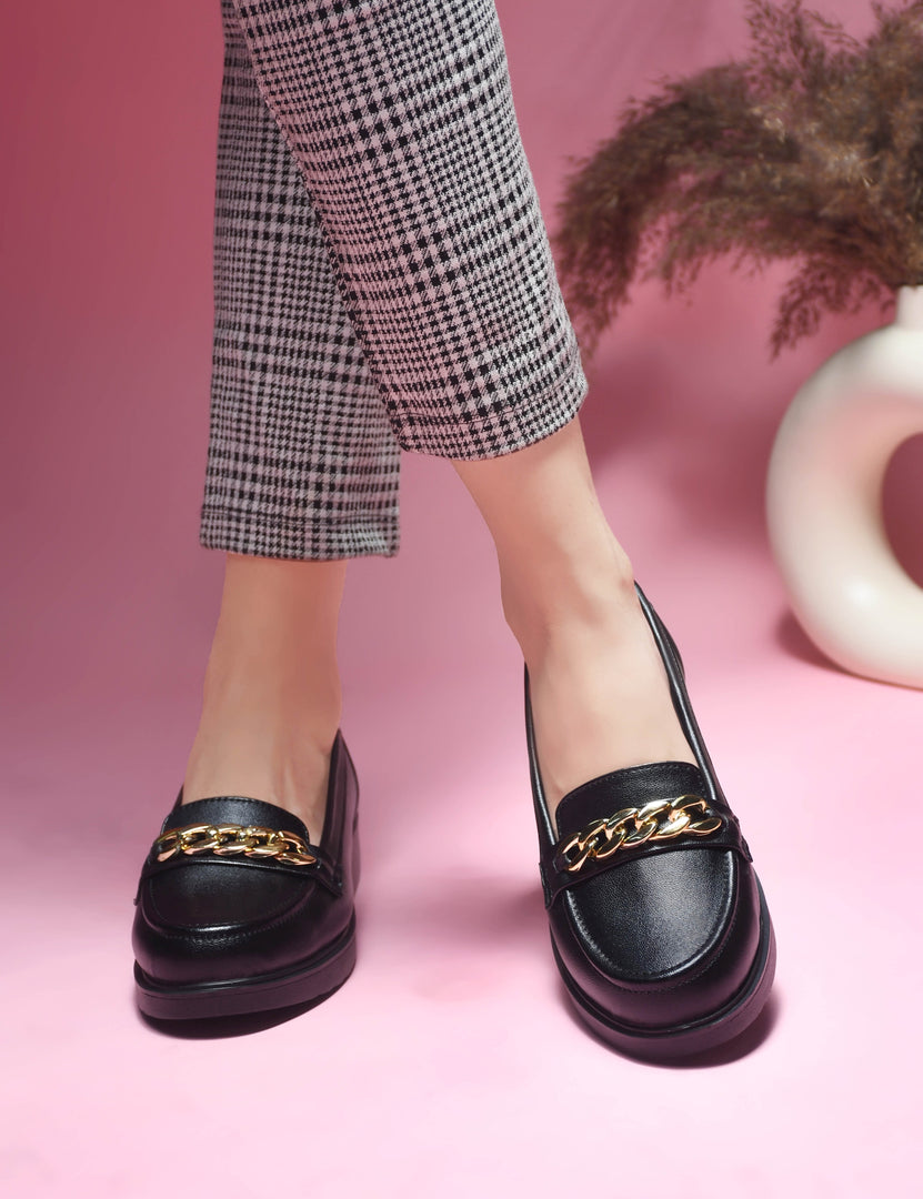 Padchin Ladies Loafers with Chain Detailed | Comfortable and Trendy Slip-On Mules Wedges Women Footwear