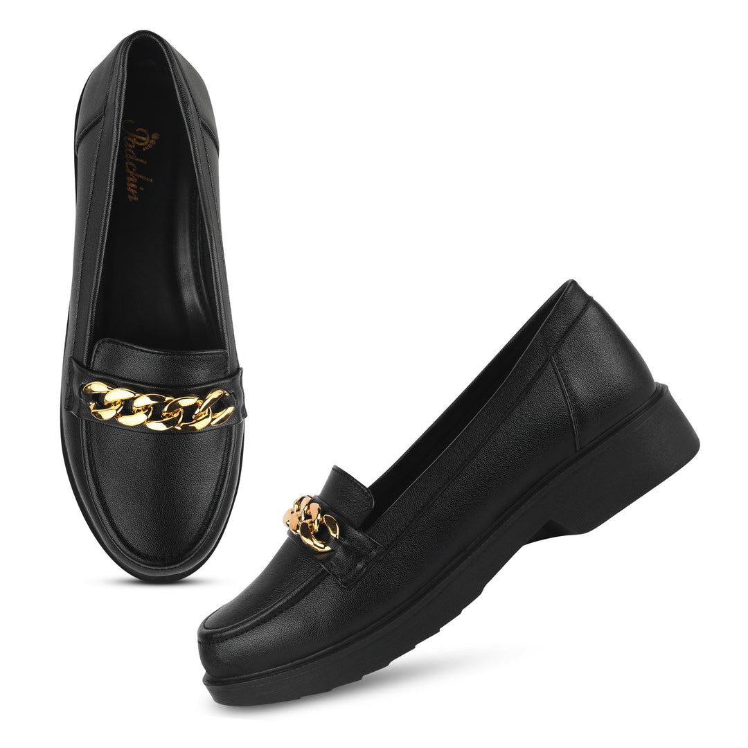 Padchin Ladies Loafers with Chain Detailed | Comfortable and Trendy Slip-On Mules Wedges Women Footwear