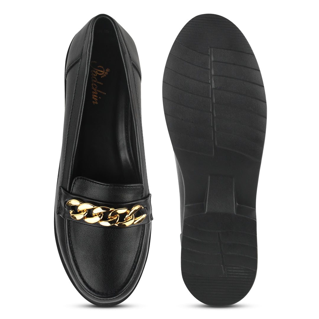 Padchin Ladies Loafers with Chain Detailed | Comfortable and Trendy Slip-On Mules Wedges Women Footwear