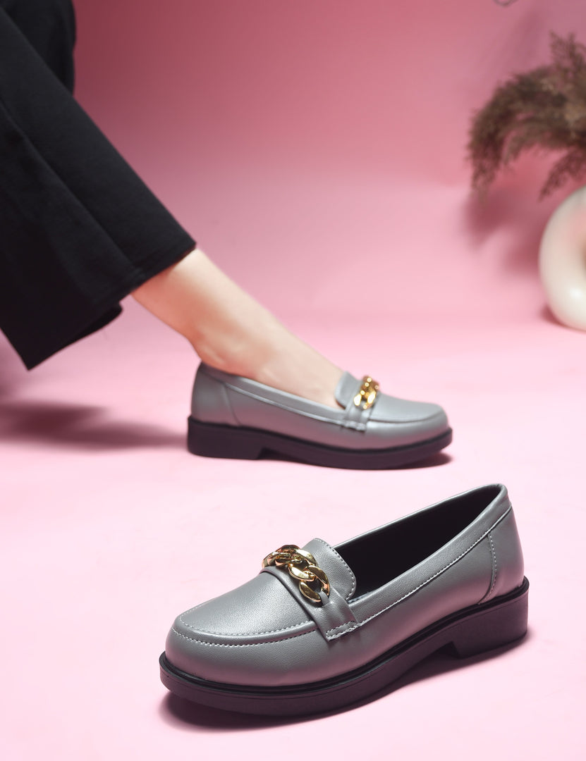 Padchin Ladies Loafers with Chain Detailed | Comfortable and Trendy Slip-On Mules Wedges Women Footwear