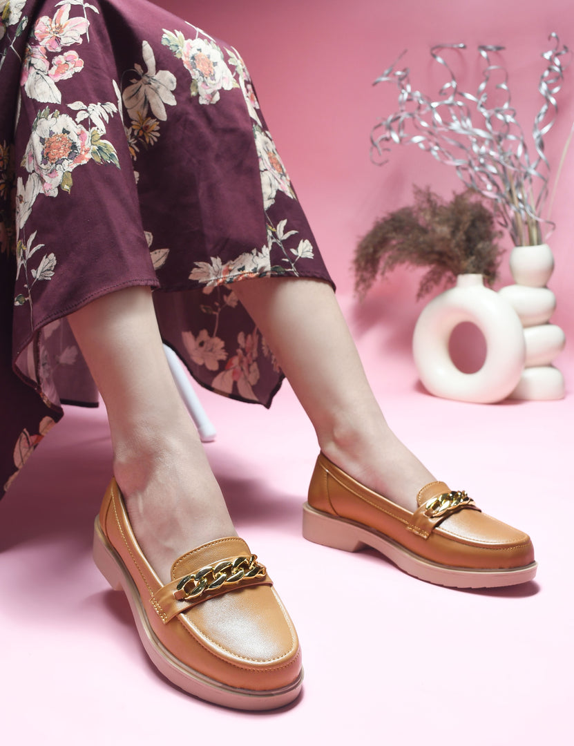 Padchin Ladies Loafers with Chain Detailed | Comfortable and Trendy Slip-On Mules Wedges Women Footwear