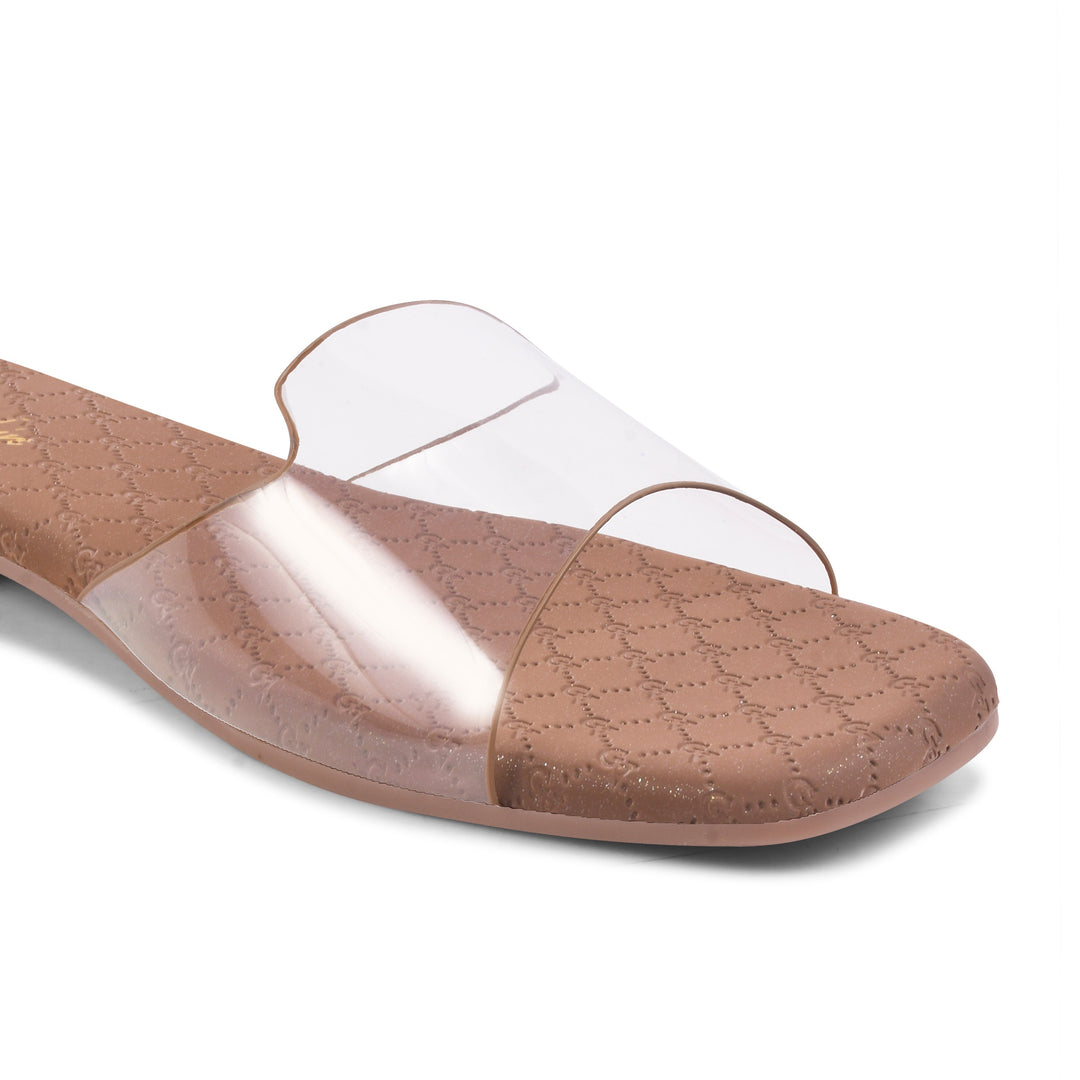 Padchin Women's Transparent Square Toe Flats | Stylish Slip-On Platform Slippers