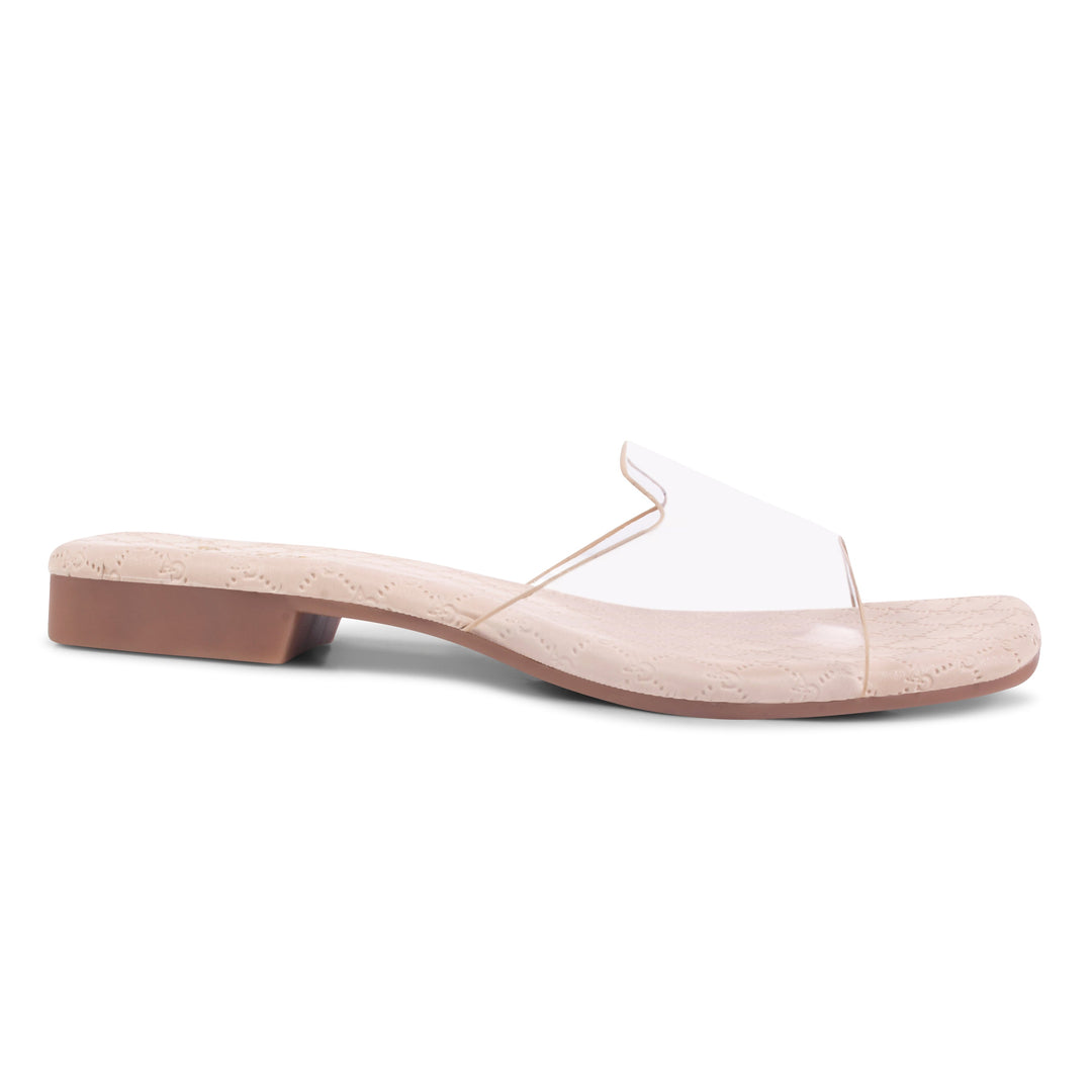 Padchin Women's Transparent Square Toe Flats | Stylish Slip-On Platform Slippers