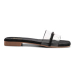 Load image into Gallery viewer, Padchin Women&#39;s Transparent Square Toe Flats | Stylish Slip-On Platform Slippers with Belt Design
