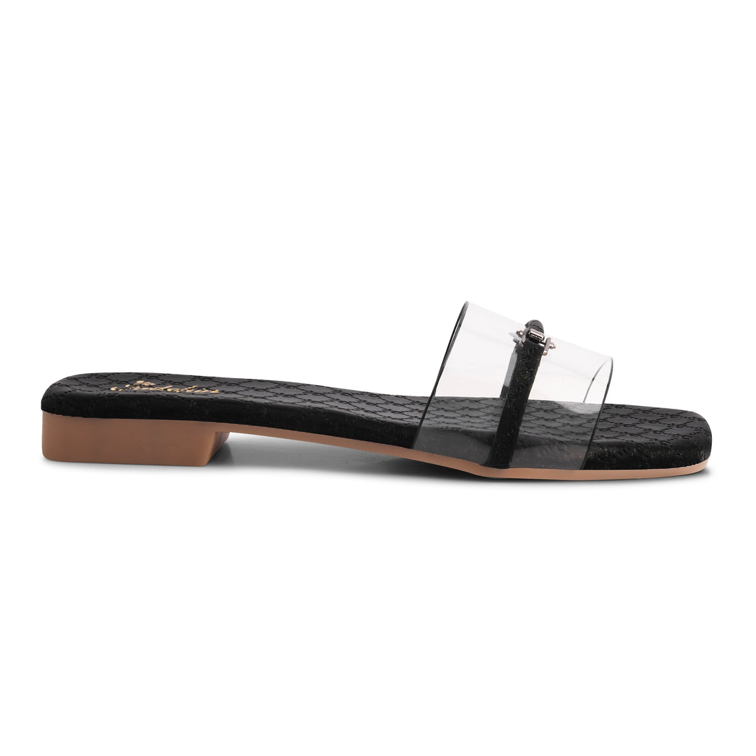 Padchin Women's Transparent Square Toe Flats | Stylish Slip-On Platform Slippers with Belt Design