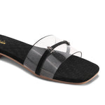 Load image into Gallery viewer, Padchin Women&#39;s Transparent Square Toe Flats | Stylish Slip-On Platform Slippers with Belt Design
