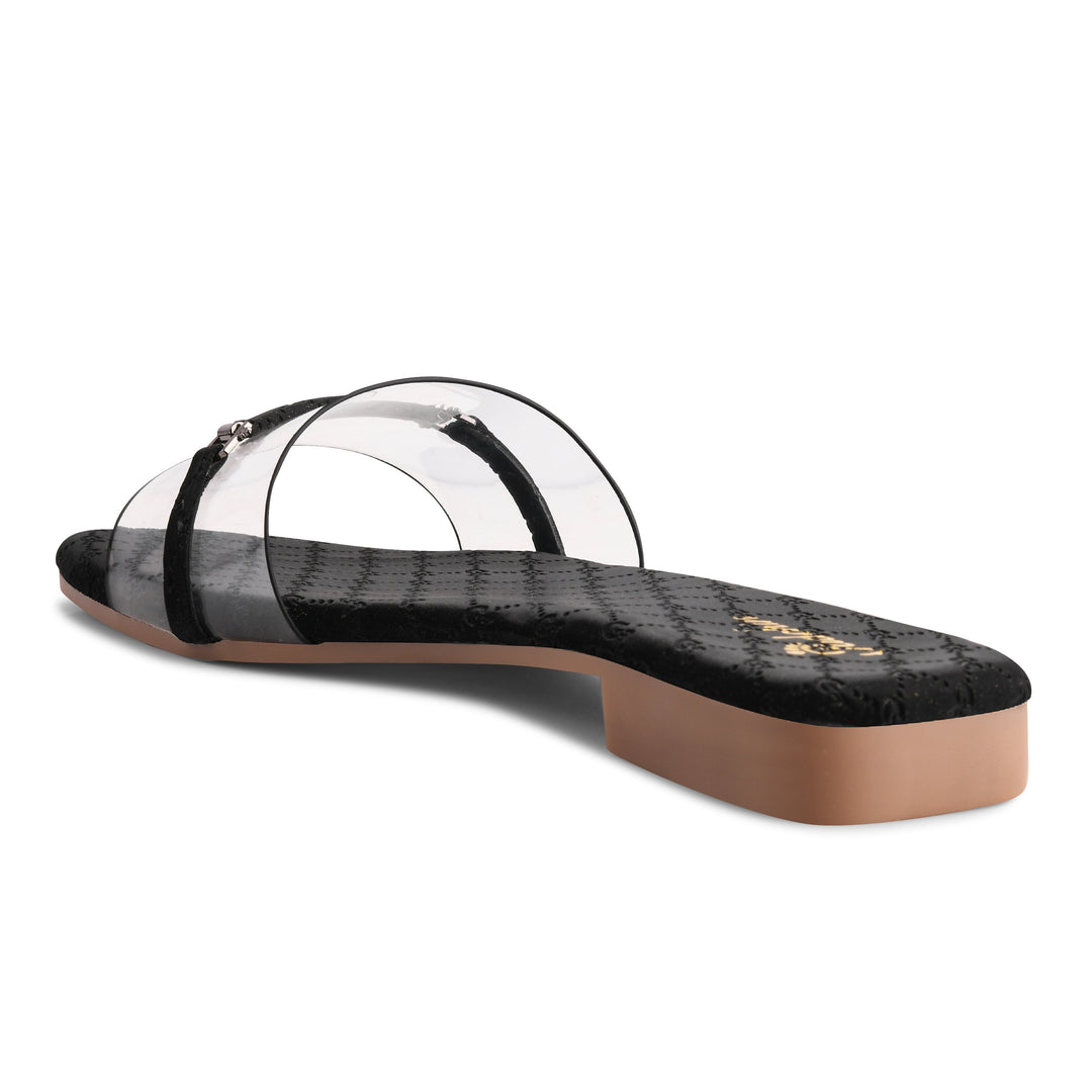 Padchin Women's Transparent Square Toe Flats | Stylish Slip-On Platform Slippers with Belt Design