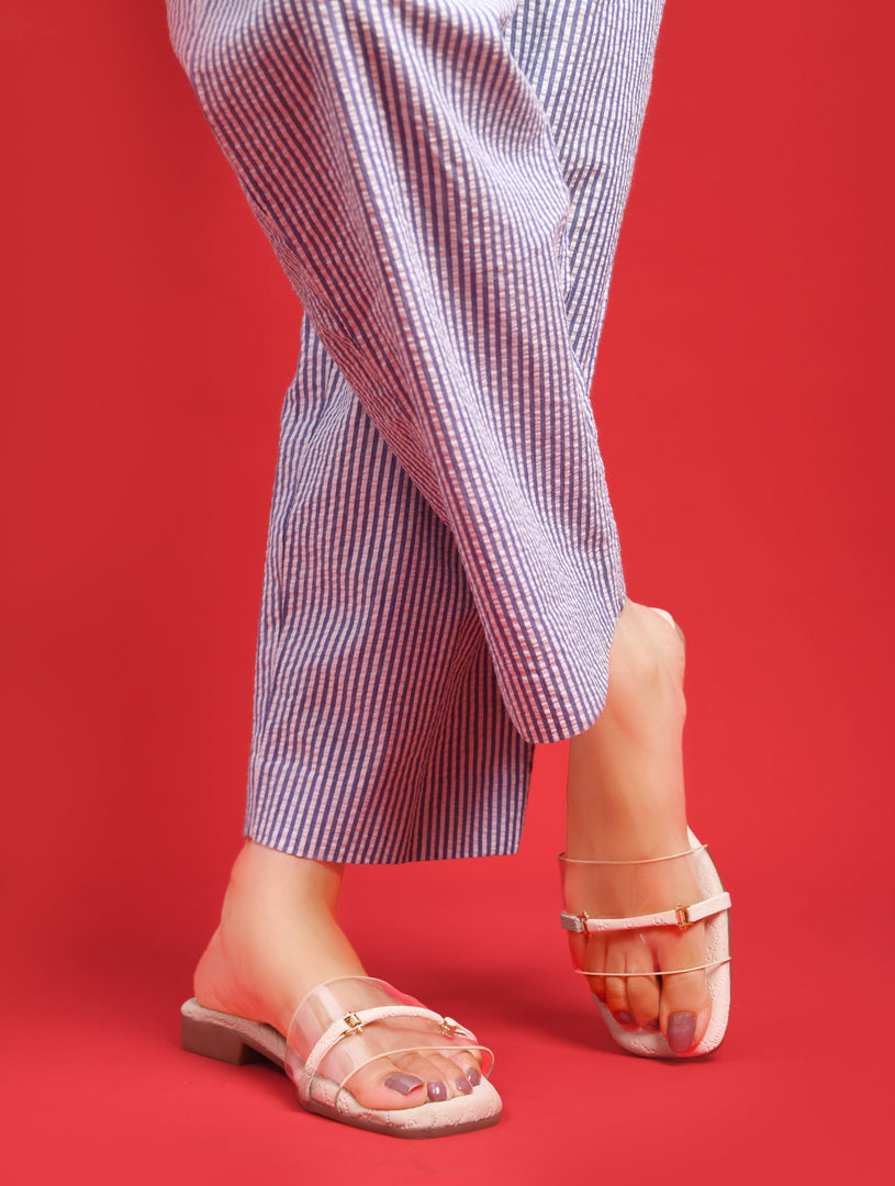Padchin Women's Transparent Square Toe Flats | Stylish Slip-On Platform Slippers with Belt Design