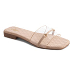 Load image into Gallery viewer, Padchin Women&#39;s Transparent Square Toe Flats | Stylish Slip-On Platform Slippers with Belt Design
