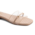 Load image into Gallery viewer, Padchin Women&#39;s Transparent Square Toe Flats | Stylish Slip-On Platform Slippers with Belt Design
