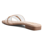 Load image into Gallery viewer, Padchin Women&#39;s Transparent Square Toe Flats | Stylish Slip-On Platform Slippers with Belt Design
