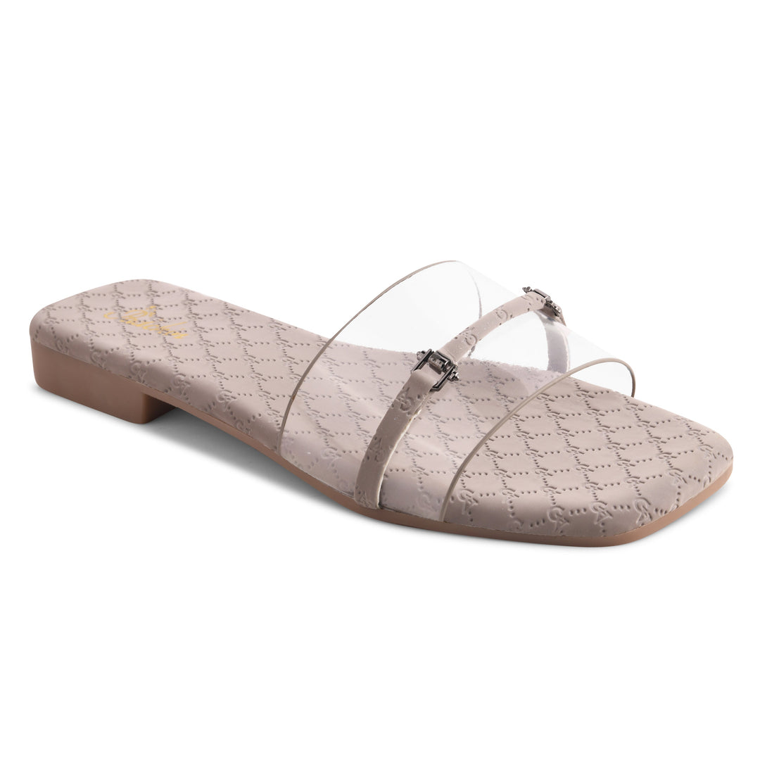 Padchin Women's Transparent Square Toe Flats | Stylish Slip-On Platform Slippers with Belt Design