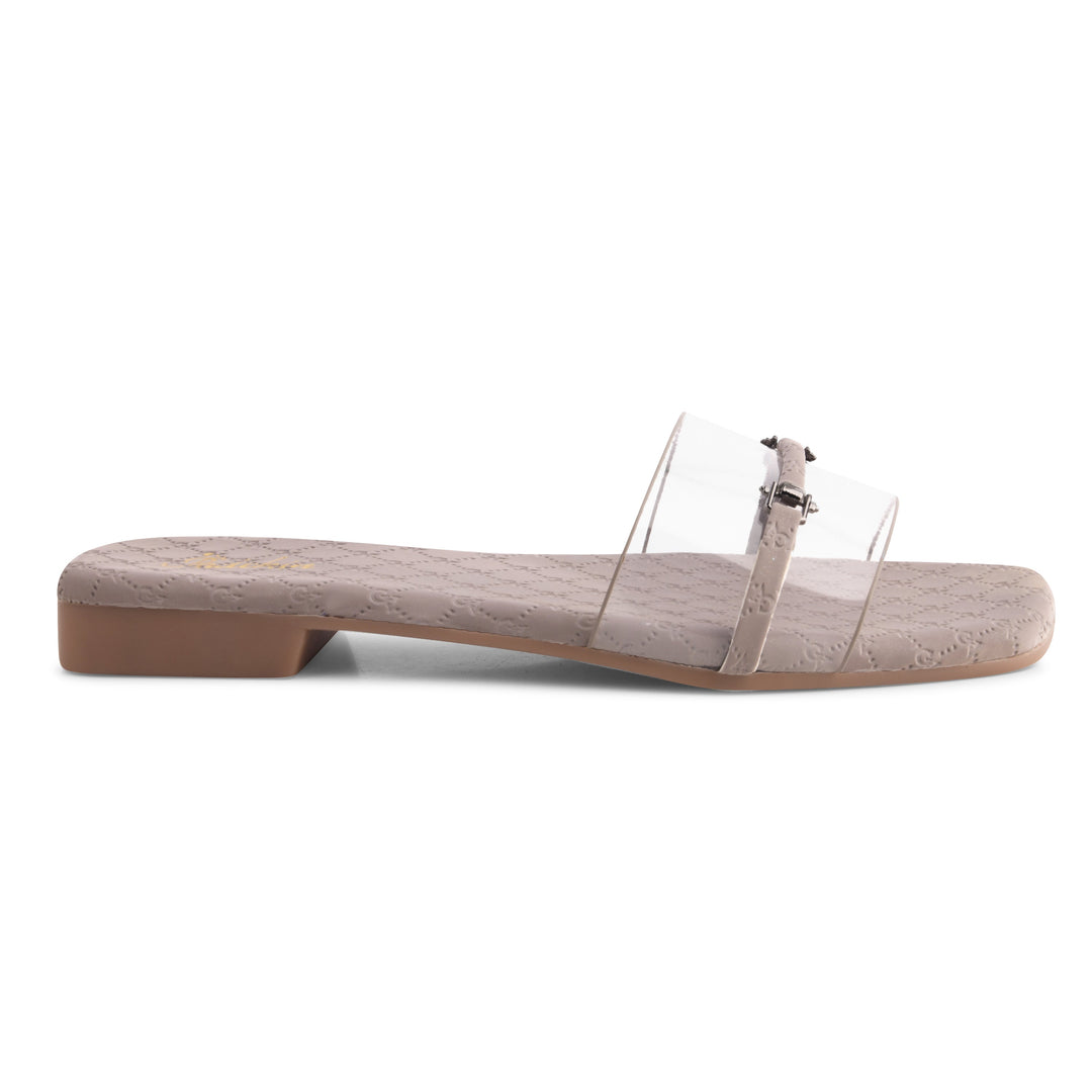 Padchin Women's Transparent Square Toe Flats | Stylish Slip-On Platform Slippers with Belt Design