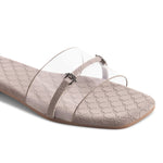 Load image into Gallery viewer, Padchin Women&#39;s Transparent Square Toe Flats | Stylish Slip-On Platform Slippers with Belt Design
