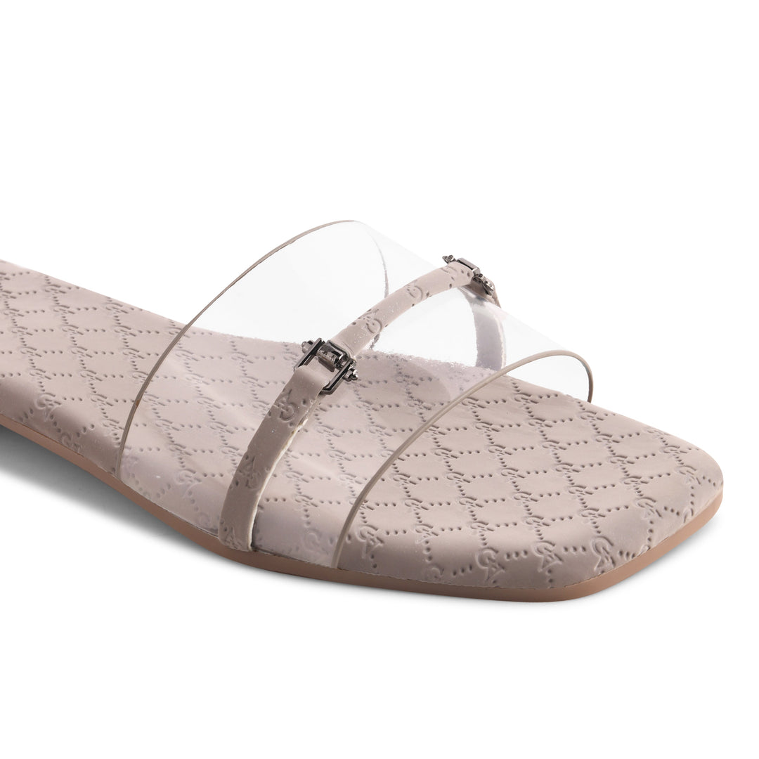 Padchin Women's Transparent Square Toe Flats | Stylish Slip-On Platform Slippers with Belt Design