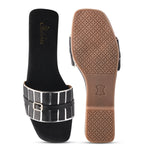 Load image into Gallery viewer, Padchin Women&#39;s Embellished Square Toe Flats | Soft Stylish Slip-On Platform Slippers
