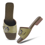 Load image into Gallery viewer, Padchin Women&#39;s Buckled Square Toe Flats | Soft Stylish Slip-On Sandals with Buckle Detail
