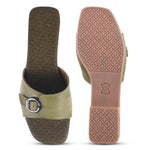 Load image into Gallery viewer, Padchin Women&#39;s Buckled Square Toe Flats | Soft Stylish Slip-On Sandals with Buckle Detail
