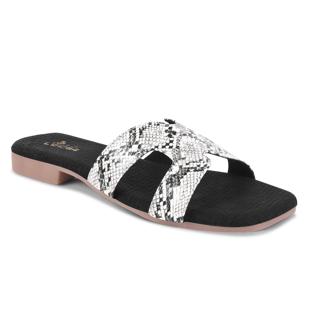 Padchin Women's Checked Design Square Toe Flats | Soft Stylish Slip-On Sandals