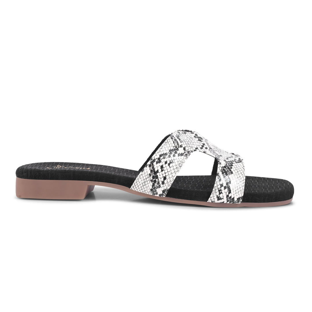 Padchin Women's Checked Design Square Toe Flats | Soft Stylish Slip-On Sandals
