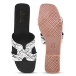 Load image into Gallery viewer, Padchin Women&#39;s Checked Design Square Toe Flats | Soft Stylish Slip-On Sandals
