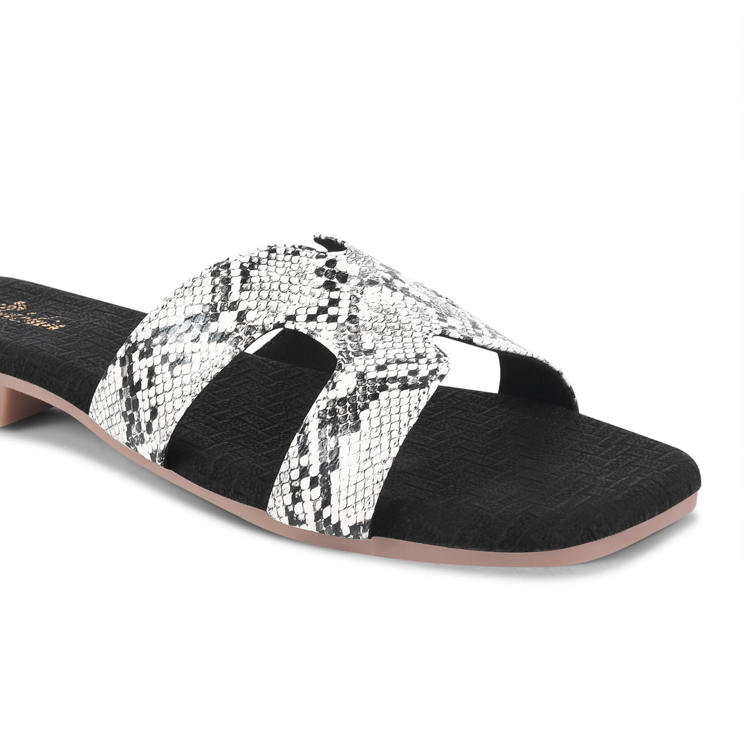 Padchin Women's Checked Design Square Toe Flats | Soft Stylish Slip-On Sandals