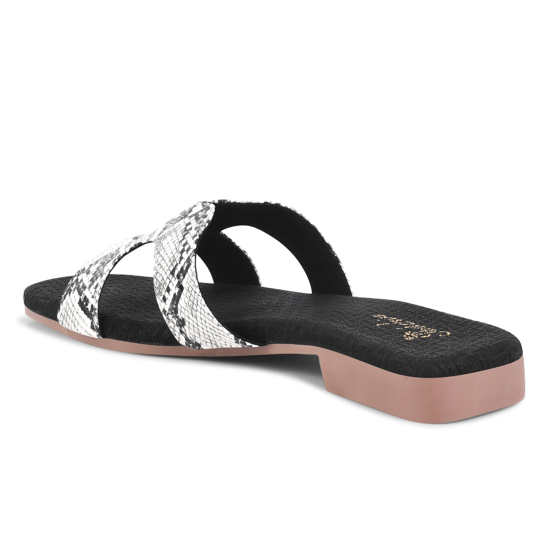 Padchin Women's Checked Design Square Toe Flats | Soft Stylish Slip-On Sandals