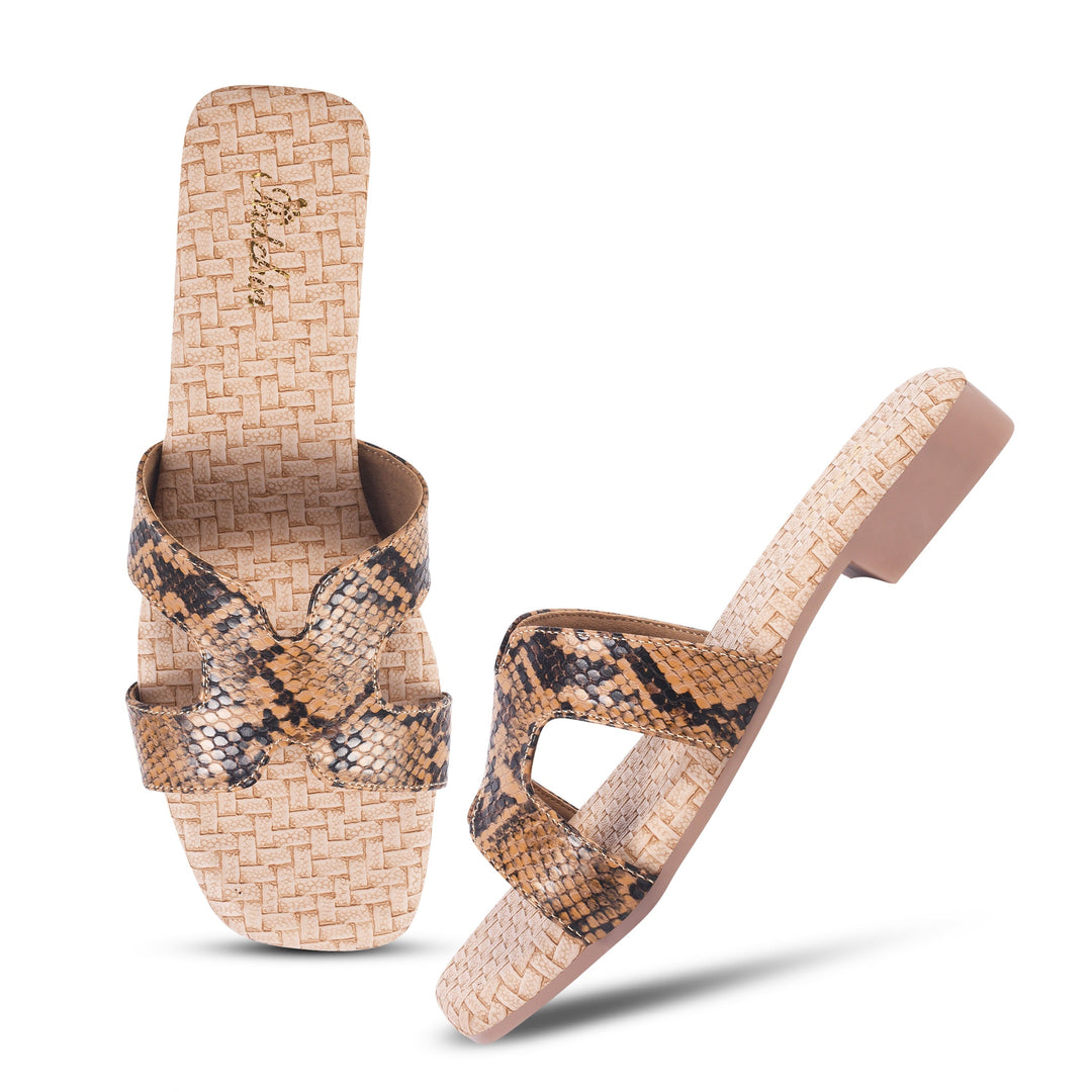 Padchin Women's Checked Design Square Toe Flats | Soft Stylish Slip-On Sandals