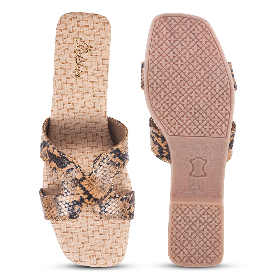 Padchin Women's Checked Design Square Toe Flats | Soft Stylish Slip-On Sandals