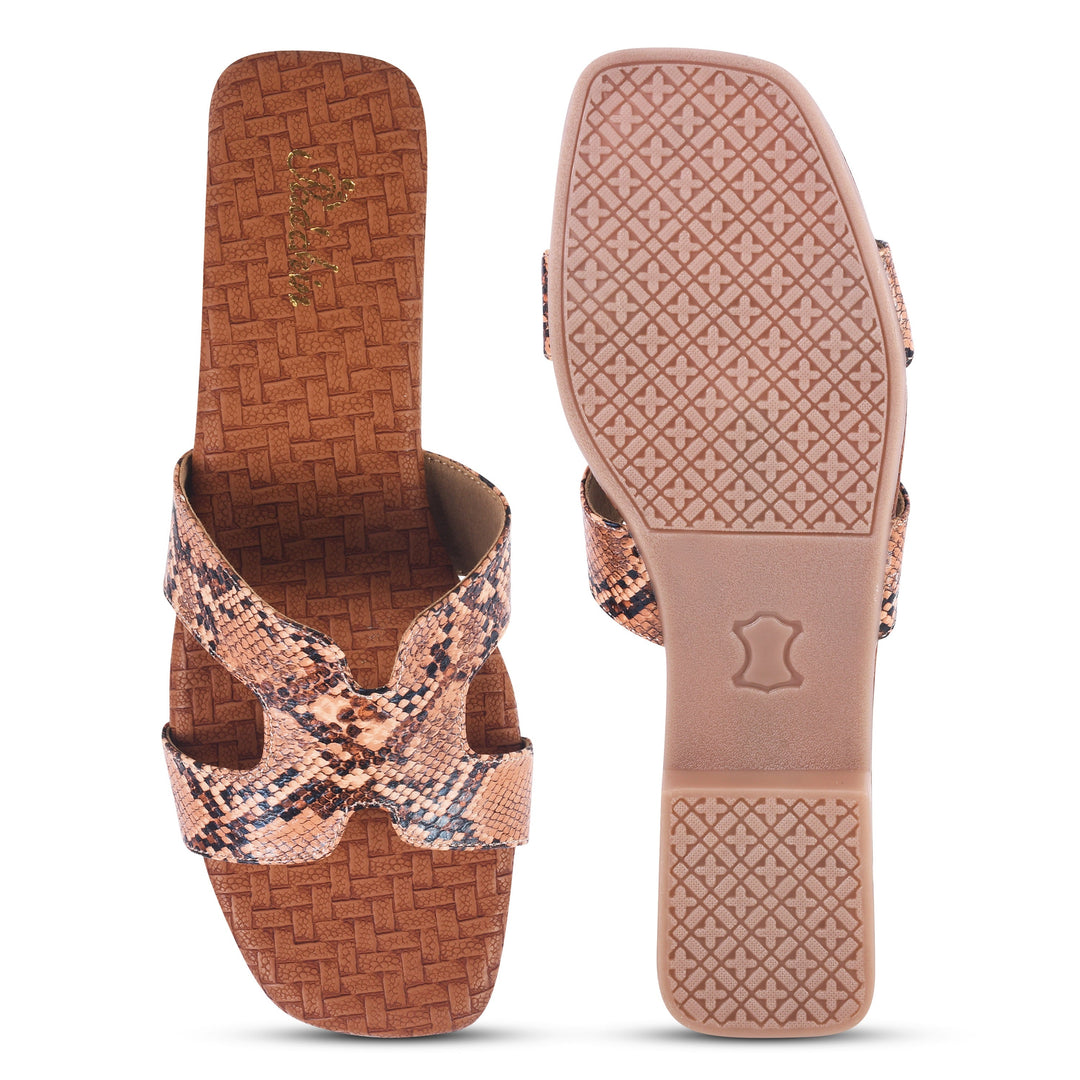 Padchin Women's Checked Design Square Toe Flats | Soft Stylish Slip-On Sandals