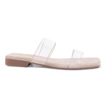 Load image into Gallery viewer, Padchin Women&#39;s Transparent Square Toe Flats | Soft Stylish Double Strap Slip-On Sandals
