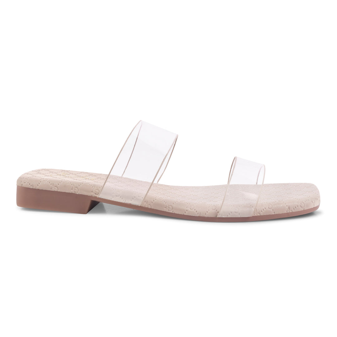 Padchin Women's Transparent Square Toe Flats | Soft Stylish Double Strap Slip-On Sandals