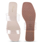 Load image into Gallery viewer, Padchin Women&#39;s Transparent Square Toe Flats | Soft Stylish Double Strap Slip-On Sandals

